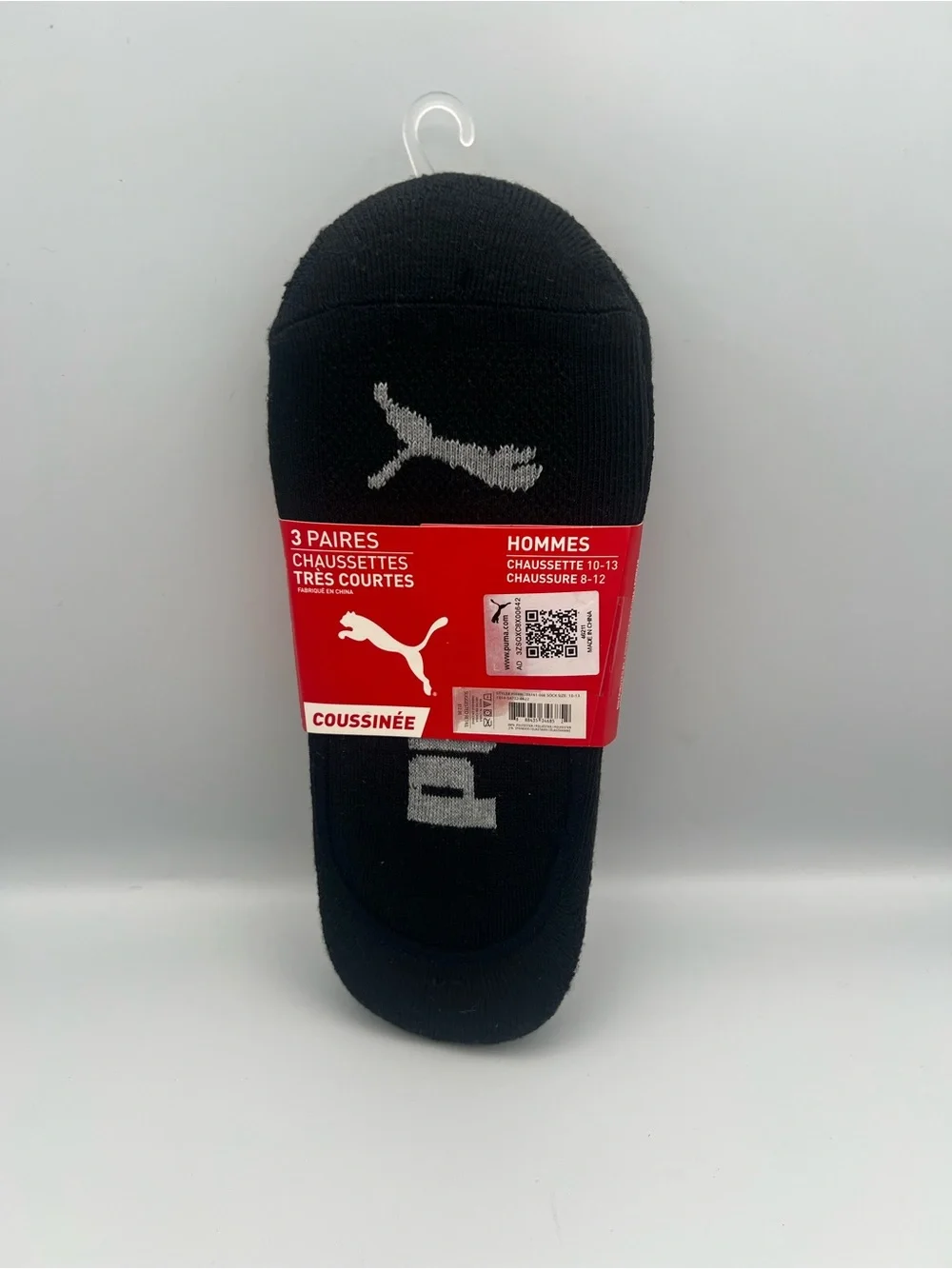 Puma Black No-Show Cushioned Socks with Gray Logo (3 Pairs)